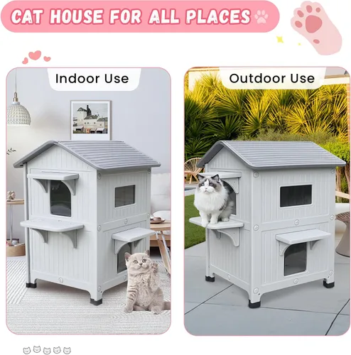 Miniatura 12 de Casa de plástico para gatos al aire libre – Casa para gatos para exteriores con forro aislante para invierno, 100% resistente a la intemperie