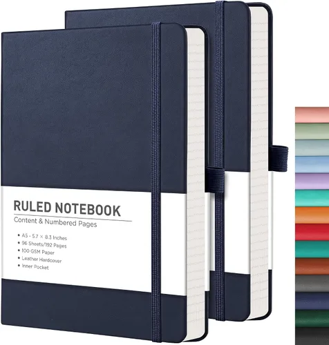 Miniatura 61 de RETTACY Cuaderno rayado, 2 paquetes, 192 páginas numeradas por paquete, tamaño A5 mediano (5.7 x 8.3 pulgadas), para hombres y mujeres, escritura