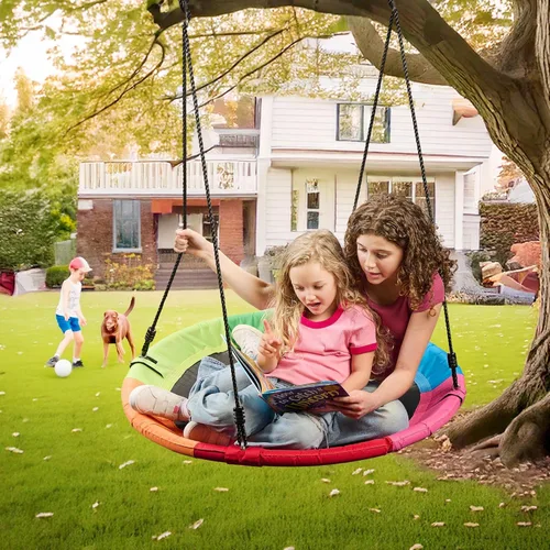 Miniatura 6 de Columpio de platillo volador de 40 pulgadas para colgar al árbol, capacidad de 700lb, marco durable, impermeable, para niños, incluye 2 correas