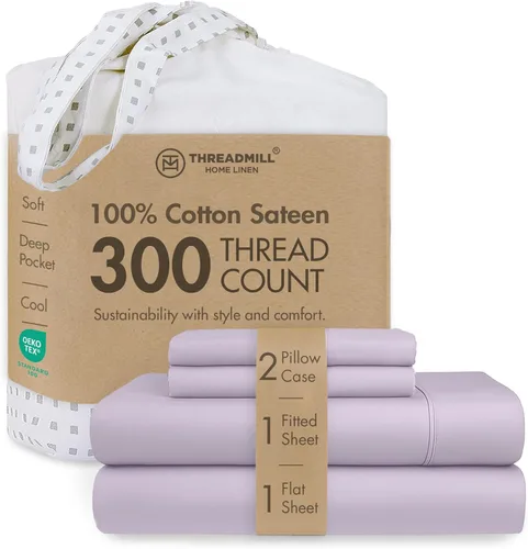 Miniatura 49 de Threadmill Sábanas 100% Algodón para Cama Tamaño King Juego de Sábanas de 4 Piezas para Cama King Suave, Transpirable y Ligero Satén de Damasco