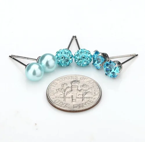 Miniatura 35 de JewelrieShop - Juego de aretes de tuerca de acero inoxidable con circonitas cúbicas y perlas de imitación, 3 pares de 0.236 in