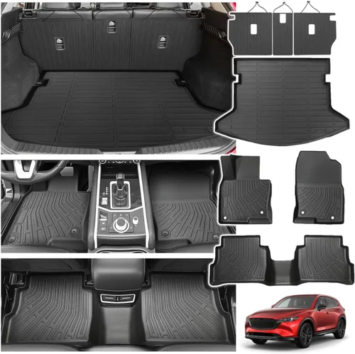 Powerty Alfombras de piso y carga para Mazda CX-5 2017 a 2025, todo tipo de clima, a medida, de elastómero termoplástico, protectores de asiento de