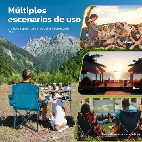 Miniatura 9 de ALPHA CAMP Silla de Camping 2 Unidades Silla Portátil con Enfriador de 3 Latas Silla Plegable con Bolsillo Lateral y Portavasos, Plegable para Azul