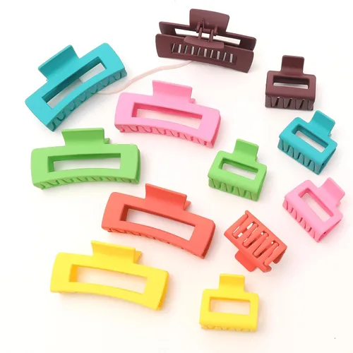 Miniatura 5 de Paquete de 12 pinzas para el cabello cuadradas coloridas y modernas, pinzas rectangulares neutrales grandes y grandes, antideslizantes, mate, Mezcla
