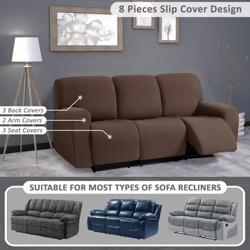 Miniatura 2 de ULTICOR - Juego de 8 fundas para sofá reclinable de jacquard, fundas elásticas para sofá reclinable para 3 cojines, fundas gruesas, suaves y Gris
