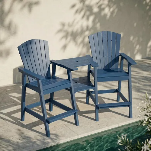 Kingdura Juego de 2 sillas Adirondack altas mejoradas, resistentes a la intemperie, taburetes de alta densidad para exteriores con bandejas de Azul