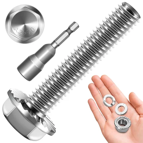 Miniatura 12 de Perno M6x1.0 (10 juegos) M6 x 0.787 in Brida Hex Head Tuercas y Pernos, Tornillos hexagonales de brida de perno M6 con tuercas y arandelas, Surtido