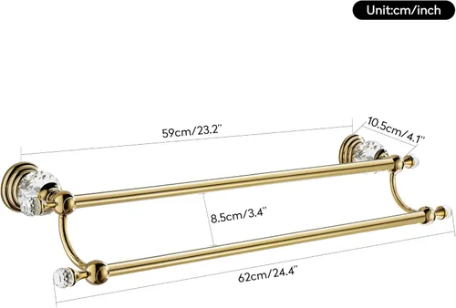 Miniatura 8 de WINCASE Toallero de cristal doble,Gancho de toalla dorado,Toallero de 24 pulgadas para baño montado en la pared