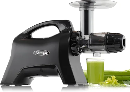 Omega Máquina exprimidora de prensado en frío, extractor de jugo de frutas y verduras y sistema de nutrición para leche de nuez para bebés y Negro