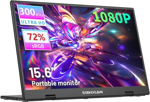 Monitor portátil, pantalla de 15.6 pulgadas, resolución Full HD de 1080P, panel IPS, brillo de 300 nits, frecuencia de actualización de 60 Hz,