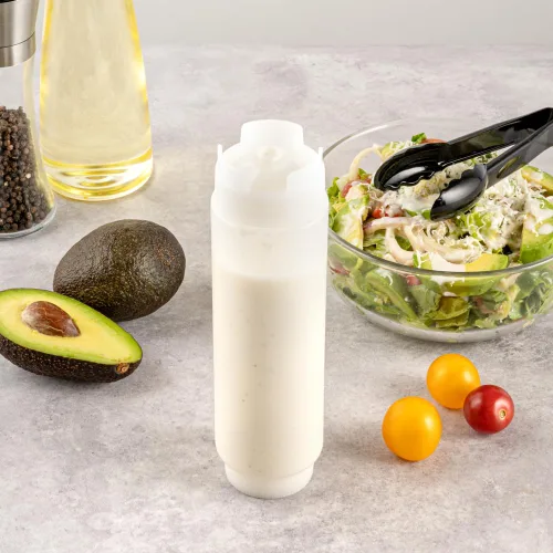 Miniatura 7 de Restaurantware Botella de presión invertida de plástico de 16oz. FIFO con tapas de recarga y dispensación - Primero en entrar, primero en salir