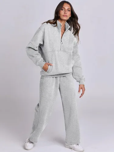 Miniatura 3 de ANRABESS Conjunto de 2 piezas para mujer, sudadera de gran tamaño con media cremallera a juego, pantalón de pierna ancha, conjunto de ropa