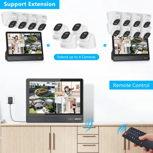 Miniatura 5 de OOSSXX Sistema de cámara de seguridad 4K PoE con monitor de 10 pulgadas, 4 cámaras con cable para exteriores e interiores, NVR de 4 canales