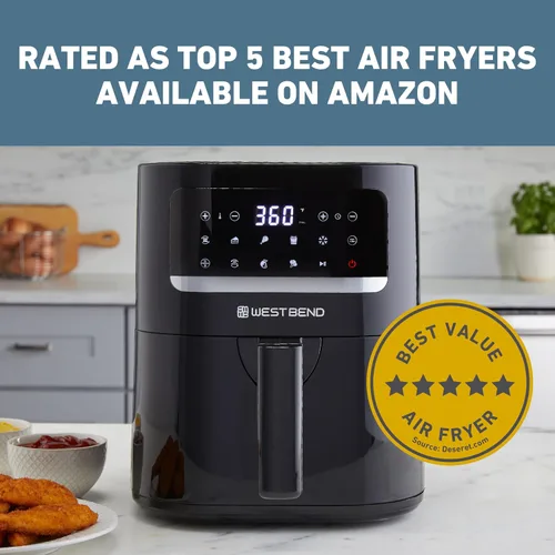 Miniatura 21 de West Bend Freidora de aire digital de 4.5 cuartos de galón, compacta con 12 preajustes, temperatura ajustable para comidas crujientes rápidas, cesta
