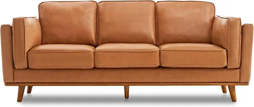 Valencia Artisan - Sofá de cuero completo de 88 pulgadas, sofá de piel de napa italiana pura, acento de madera maciza, máxima comodidad, color Coñac