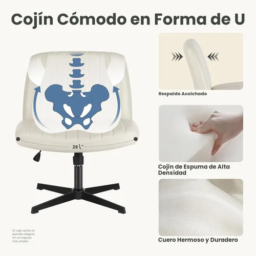 Miniatura 4 de DUMOS Silla de escritorio sin ruedas, silla cruzada ancha con patas cruzadas, silla de tocador de escritorio de oficina, sillas giratorias Beige