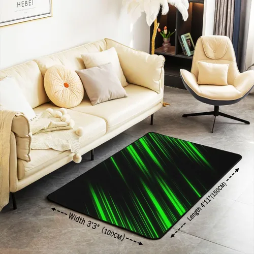 Miniatura 3 de jejeloiu Alfombra abstracta de arte moderno, alfombra de sala de estar para niños, niñas, mujeres, hombres, verde neón, negro, decoración