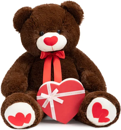Miniatura 19 de HollyHOME Oso de Peluche Grande Animal de Peluche Oso Grande de Felpa con Corazón Rojo para Novia y Niños Juguete de Regalo de Vacaciones 36 Beige