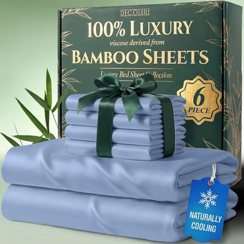 Miniatura 24 de DECOLURE Juego de sábanas 100% viscosa derivada de bambú, tamaño individual, sábanas de lujo de 4 piezas de enfriamiento natural, juego de cama