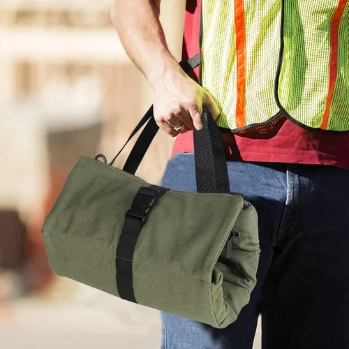 Miniatura 9 de Bolsa enrollable para herramientas, bolsa enrollable multiusos de lona de 16 onzas, organizador con 5 bolsillos para herramientas con cremallera