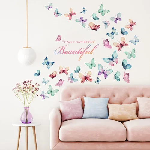 Miniatura 3 de Mfault Calcomanía de pared con frase inspiradora para niñas, diseño de mariposa, texto positivo, decoración para dormitorio, sala de estar