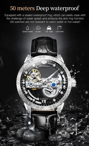 Miniatura 5 de Relojes de cuero de esqueleto para hombre, vestido de lujo automático, mecánico, automático, impermeable, luminoso, relojes de pulsera