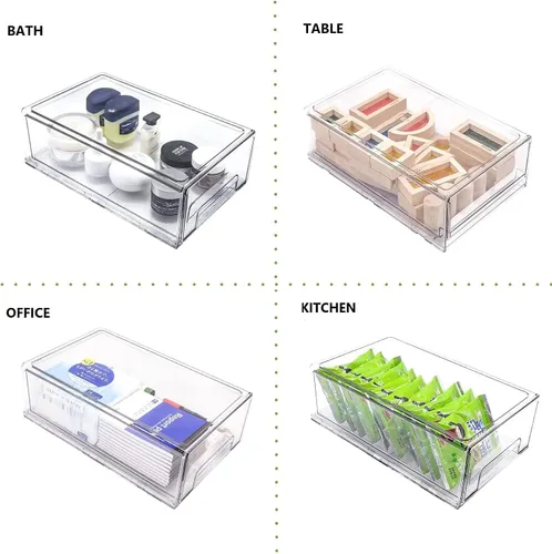 Miniatura 7 de Paquete de 2 cajones apilables para refrigerador, contenedores extraíbles transparentes, organizador de cajón para refrigerador, contenedores