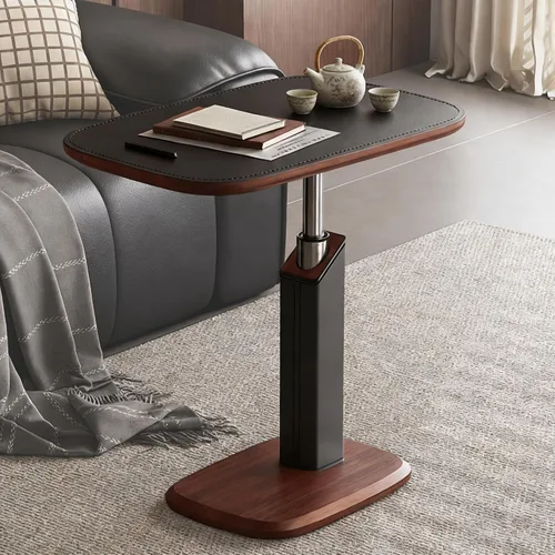 Mesa auxiliar en forma de C de altura ajustable con elevación neumática, ruedas giratorias de 360° y ocultas, mesas auxiliares de sofá que se