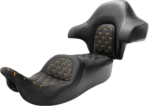 Miniatura 21 de C.C. RIDER Asiento de conductor, piloto y pasajero de una pieza con diamante, asiento de 2 plazas para Harley Touring Road King FLHR, Street Glide