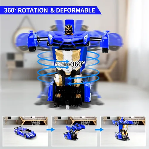 Miniatura 4 de Blackma Carro a Control Remoto – Transformar, Deformación con Un Botón y Deriva Giratoria de 360°, Carro RC Robot Transformable con Luz LED, Regalos