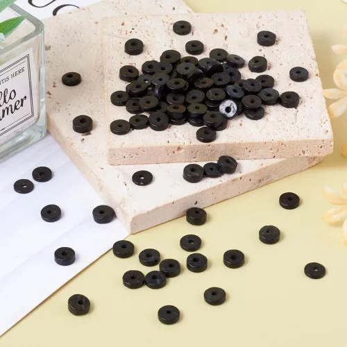 Miniatura 6 de Fashewelry 100 cuentas espaciadoras planas redondas de coco de 0.315 pulgadas (0.354 in), cuentas sueltas para hacer joyas de bricolaje con agujero