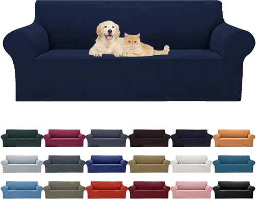 Miniatura 26 de Cupuamon Funda elástica para sofá de 1 plaza, funda protectora de muebles con parte inferior elástica de tela jacquard a cuadros pequeños para Beige