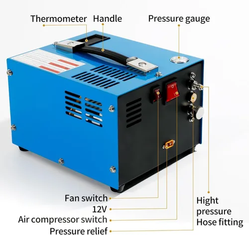 Miniatura 4 de Compresor de aire PCP 4500Psi/30Mpa sin agua/aceite PCP bomba de aire, compresor automotriz de 12 V CC 110 V CA PCP pistola de aire con convertidor