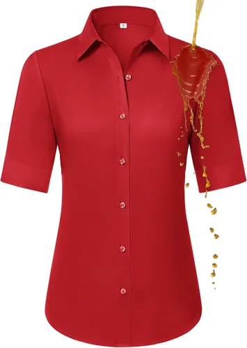 Miniatura 20 de Camisas con botones para mujer, ajustadas, de manga corta, con cuello, sin arrugas