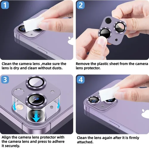 Miniatura 6 de Korecase - Protector de lente de cámara para iPhone 14 / iPhone 14 Plus, cubierta de metal para cámara, película de metal de aluminio de dureza 9H