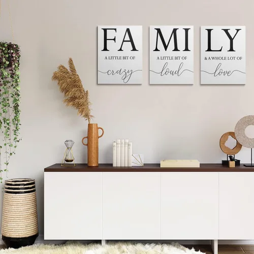 Miniatura 5 de GUBIYU Decoración de pared familiar para el hogar, juego de 3 impresiones inspiradoras en lienzo enmarcadas en blanco y negro, pinturas artísticas