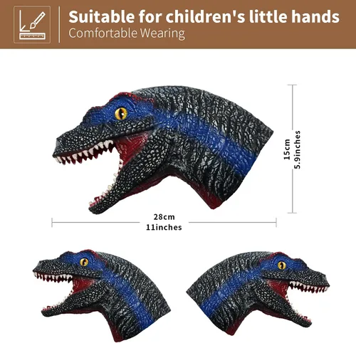 Miniatura 2 de Yolococa Marionetas de mano de dinosaurio, juego de marionetas de animales de látex de 3 piezas con T Rex, velociraptor y dilophosaurus para contar