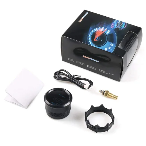 Miniatura 7 de Dynoracing - Medidor digital de temperatura de agua LED azul de 2 pulgadas, 2.047 in, 104.0-302.0 °F con adaptador de sensor de tubería
