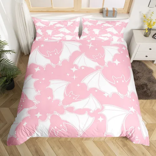 Miniatura 9 de Erosebridal Funda de edredón de calabaza con diseño de murciélagos para Halloween, juego de ropa de cama con sombrero de bruja, funda de edredón