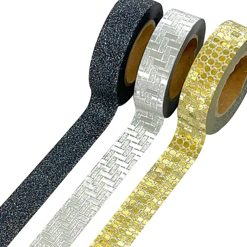 allydrew Cintas adhesivas Washi con purpurina y brillo (juego de 3), brillo de ónix y purpurina Onyx Glitz y purpurina