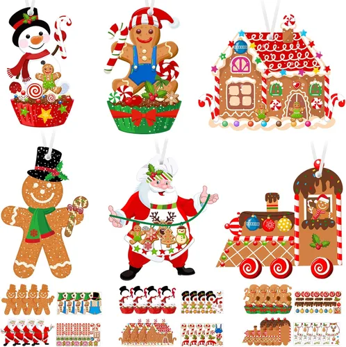 Civaner Juego de 24 juegos de manualidades de Navidad para niños, adornos de pan de jengibre, decoración de árbol de Navidad, kit de manualidades de
