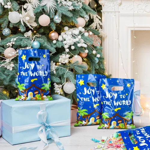 Miniatura 7 de Spiareal 25 piezas de bolsas de regalo de Navidad con tema de Nacimiento cristiano, bolsas de regalo religiosas con asa, al por mayor para recuerdos