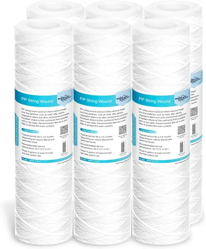 Membrane Solutions 5 micras 10"x2.5" cartucho de filtro de agua de sedimentos enrollado en cuerda para toda la casa, filtros universales de