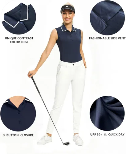 Miniatura 2 de Camisetas tipo polo para mujer, sin mangas, para golf, tenis, UPF 50+, ligeras