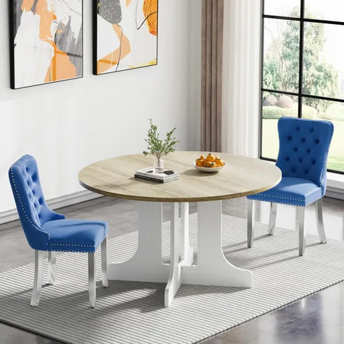 Miniatura 27 de Juego de mesa de comedor de mármol sintético blanco para 6 personas, juego de mesa de comedor extensible de 7 piezas de 63 a 78.74 pulgadas con 6