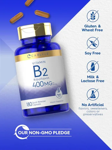 Miniatura 5 de Carlyle Vitamina B-2 400 mg 180 unidades Suplemento sin OMG, sin gluten Riboflavina B2
