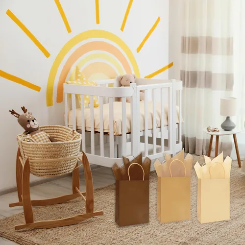 Miniatura 7 de Whaline 24 bolsas de regalo de papel marrón con asas, bolsas de compras de comestibles con 30 hojas de papel de seda de envoltura para vacaciones