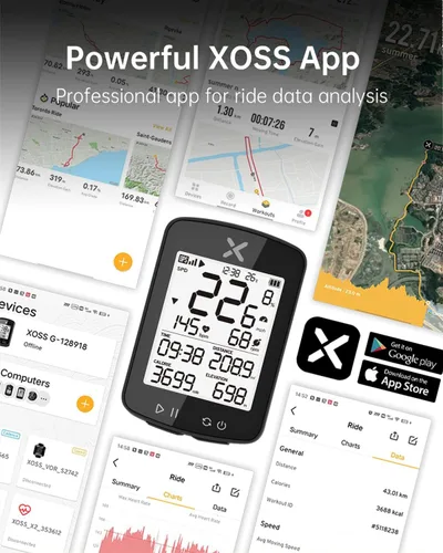 Miniatura 5 de XOSS G+ Gen2 - Computadora de bicicleta GPS ANT+/ Bluetooth IPX7, velocímetro recargable con pantalla LCD de 2.2 pulgadas, batería de larga duración