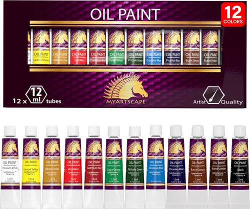 MyArtscape Juego de pintura al óleo - 12 x 0.4 fl oz tubos - resistente a la luz - cuerpo denso - colores vibrantes a base de aceite - alta carga de