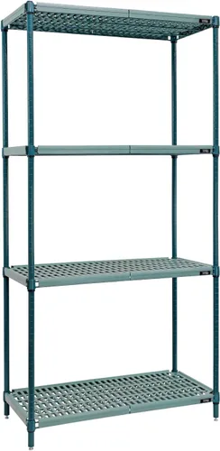 Miniatura 2 de QUANTUM STORAGE SYSTEMS RPWR72-1860E - Estantes de plástico para poste de metal ventilado resistente, 4 estantes de epoxi azul, 72 pulgadas de alto